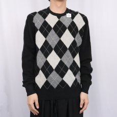 画像2: 90's Gran Sasso ITALY製 アーガイル柄 カシミアニットセーター BLACK  (2)