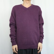 画像2: 90's LANDS' END JAPAN製 Vネック コットンニットセーター L (2)
