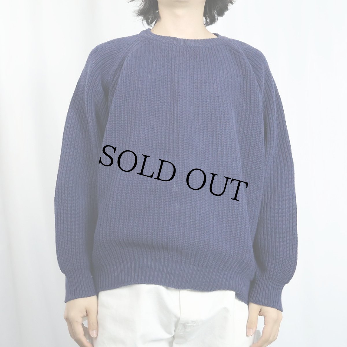 画像2: 80's L.L.Bean コットンラグランニットセーター NAVY  (2)