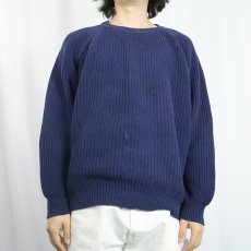 画像2: 80's L.L.Bean コットンラグランニットセーター NAVY  (2)