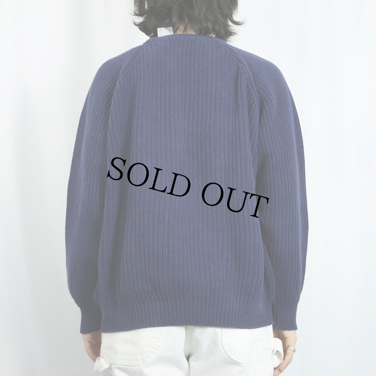 画像3: 80's L.L.Bean コットンラグランニットセーター NAVY  (3)