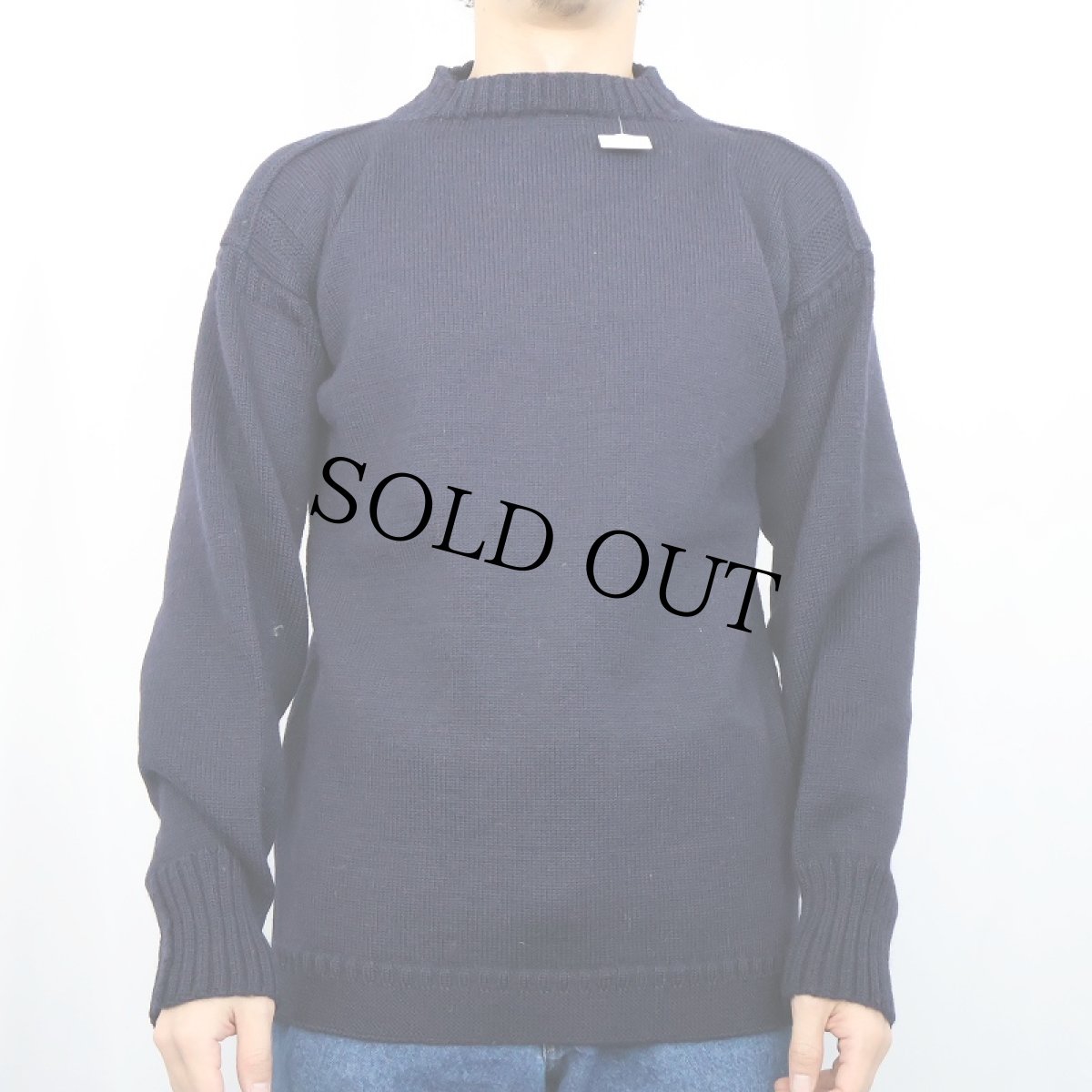 画像2: 【SALE】 VINTAGE ウールガンジーニットセーター NAVY  (2)