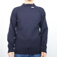 画像2: VINTAGE ウールガンジーニットセーター NAVY  (2)