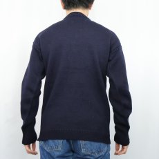 画像3: VINTAGE ウールガンジーニットセーター NAVY  (3)