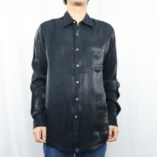 画像2: ARMANI EXCHANGE シャイニー レーヨン混 シャツ M BLACK  (2)