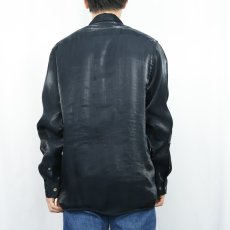 画像3: ARMANI EXCHANGE シャイニー レーヨン混 シャツ M BLACK  (3)