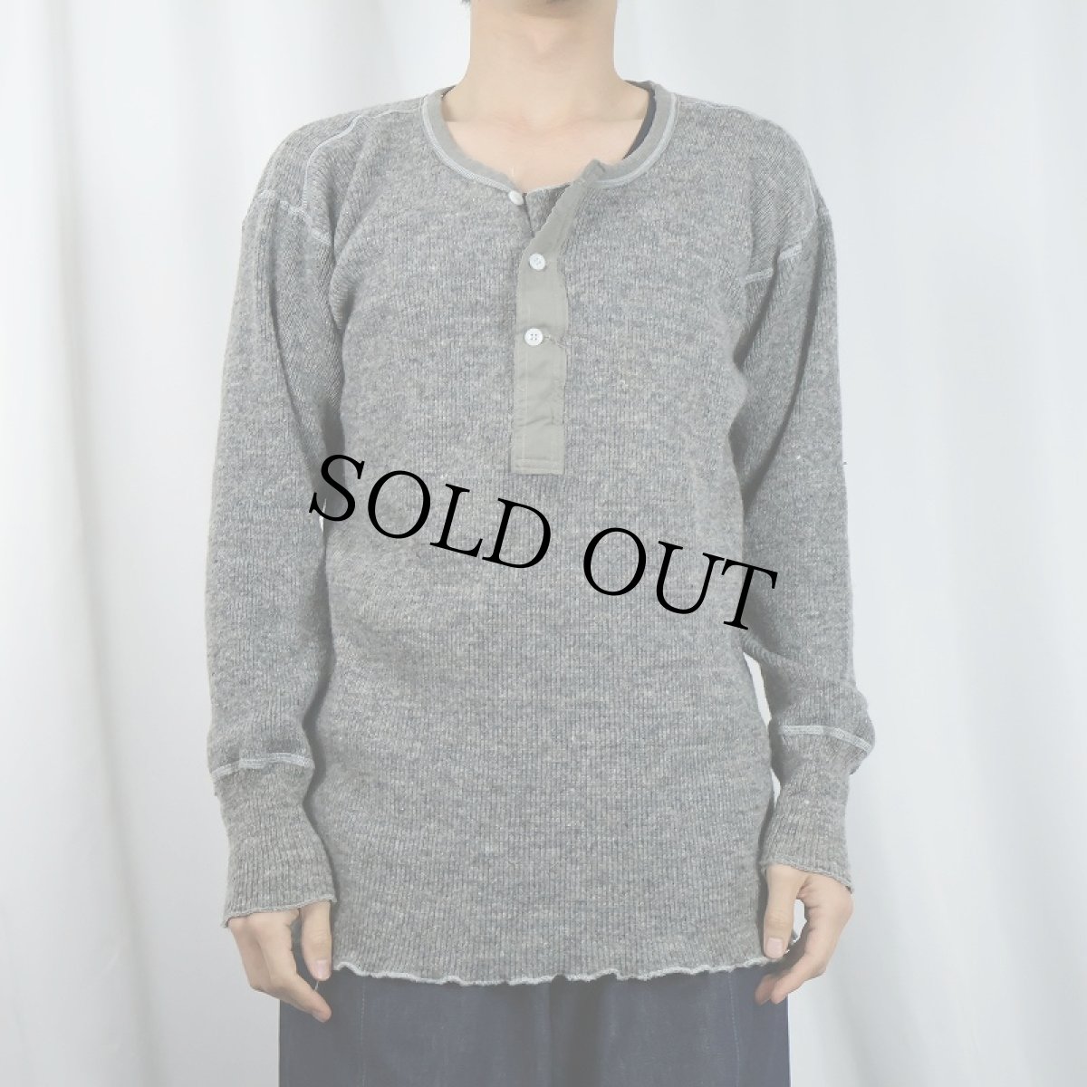 画像2: 〜80's STANFIELD'S CANADA製 ヘンリーネック ウール×アクリル ニットセーター S (2)