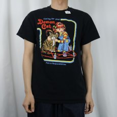 画像2: Steven Rhodes "Demon Cat" イラストプリントTシャツ BLACK M (2)