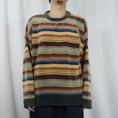 画像2: GEOFFREY BEENE マルチボーダー柄 コットンニットセーター L (2)