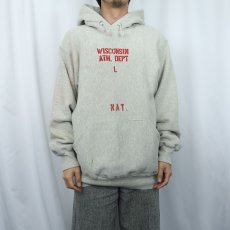 画像3: 90's MacGregor Sand-Knit REVERSE WEAVE TYPE コットン×レーヨン "WISCONSIN ATH.DEPT L" プリントスウェットフーディー L (3)