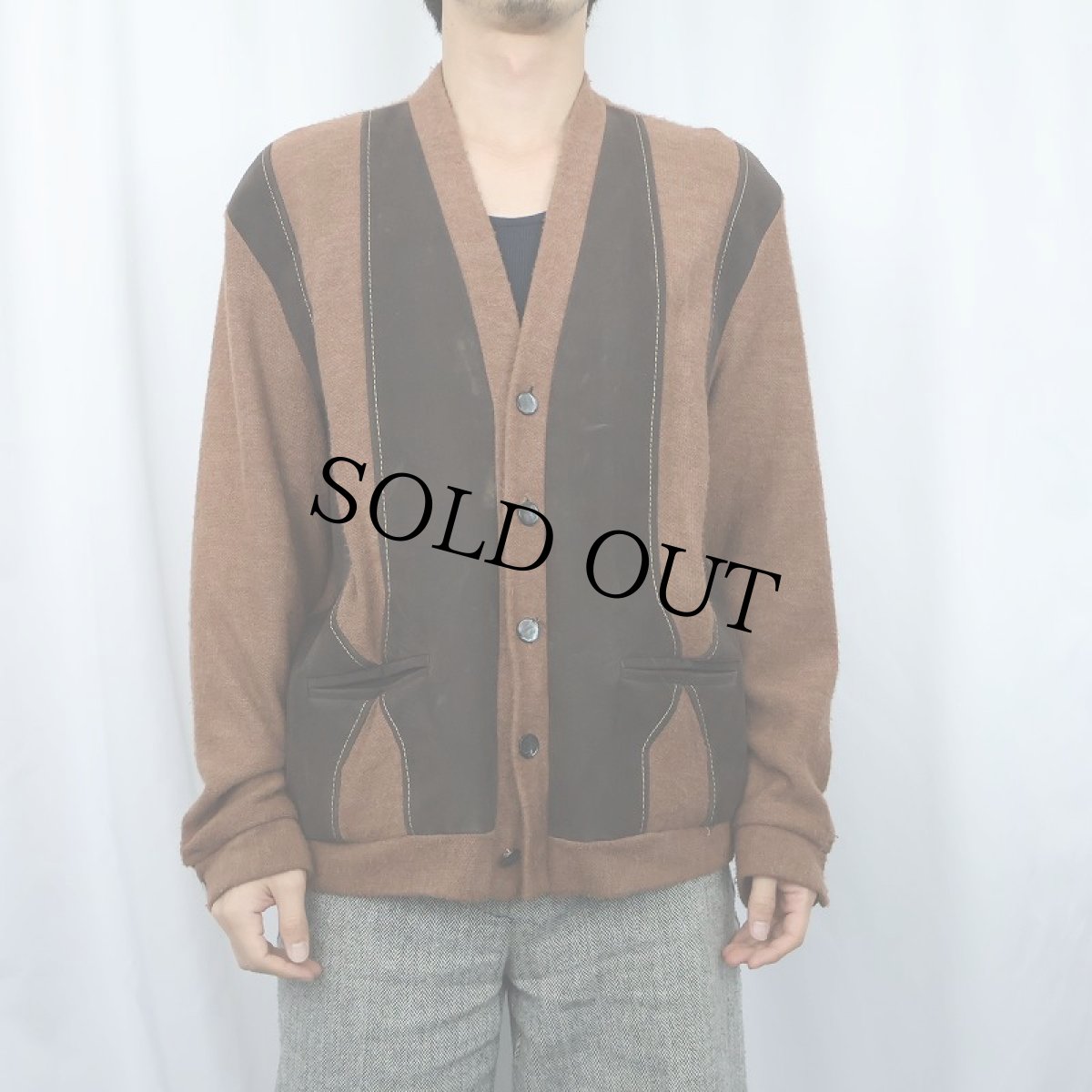 画像2: 〜70's DARTMAUTH SPORTSWEAR 切り替えデザイン ニットカーディガン L (2)