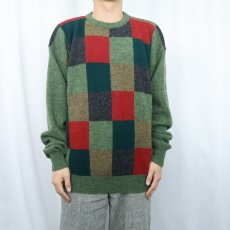 画像2: 90's ORVIS ブロックチェック柄 ウールニットセーター XXL (2)