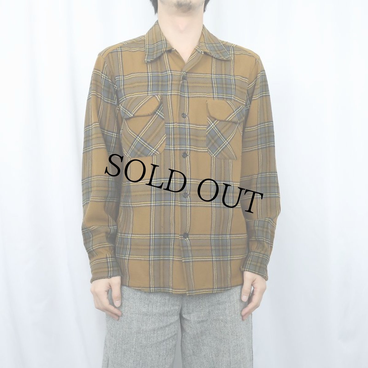画像2: 60〜70's PENDLETON チェック柄 ウールオープンカラーシャツ M (2)