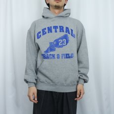 画像2: 90's RUSSELL ATHLETIC USA製 "CENTRAL TRACK & FIELD" ウィングフットプリントスウェットフーディー L (2)