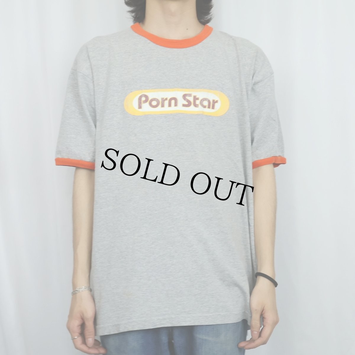 画像2: 90's Porn Star USA製 ロゴプリントリンガーTシャツ  (2)