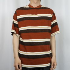 画像2: 70's HANG TEN マルチボーダー柄 ロゴ刺繍Ｔシャツ XL (2)