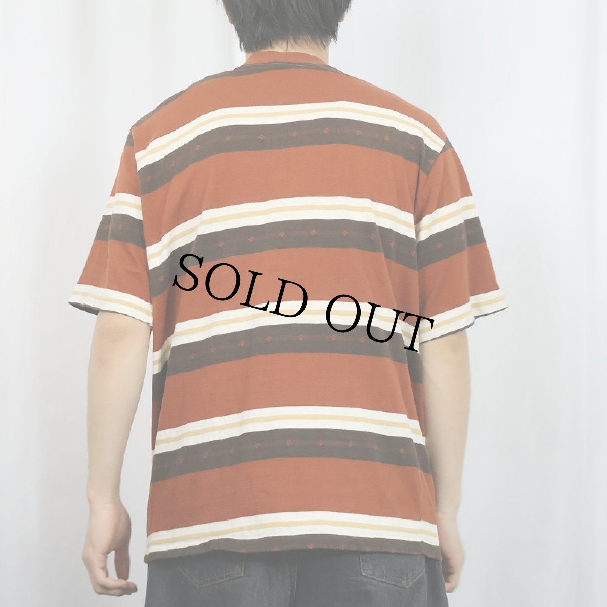 画像3: 70's HANG TEN マルチボーダー柄 ロゴ刺繍Ｔシャツ XL (3)