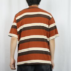 画像3: 70's HANG TEN マルチボーダー柄 ロゴ刺繍Ｔシャツ XL (3)