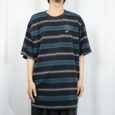 画像2: 80〜90's HANG TEN ボーダー柄 ロゴ刺繍 Ｔシャツ BLACK XL (2)