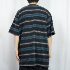画像3: 80〜90's HANG TEN ボーダー柄 ロゴ刺繍 Ｔシャツ BLACK XL (3)