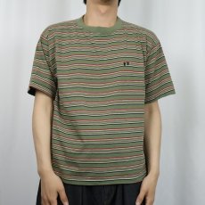 画像2: 90's HANG TEN USA製 マルチボーダー柄 ロゴ刺繍 Ｔシャツ L (2)