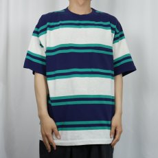 画像2: 80〜90's Eddie Bauer USA製 マルチボーダー柄 ポケットＴシャツ  M (2)