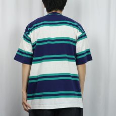 画像3: 80〜90's Eddie Bauer USA製 マルチボーダー柄 ポケットＴシャツ  M (3)