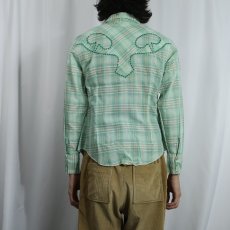 画像3: 〜70's H BAR C チェック柄 刺繍デザインウエスタンシャツ SIZE36 (3)
