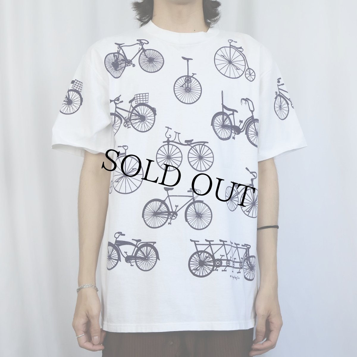 画像2: 90's MICHIGAN RAG CO. USA製 自転車柄 プリントTシャツ L (2)