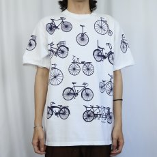 画像2: 90's MICHIGAN RAG CO. USA製 自転車柄 プリントTシャツ L (2)