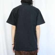 画像3: 刺繍デザイン バンドカラー キューバシャツ BLACK  (3)