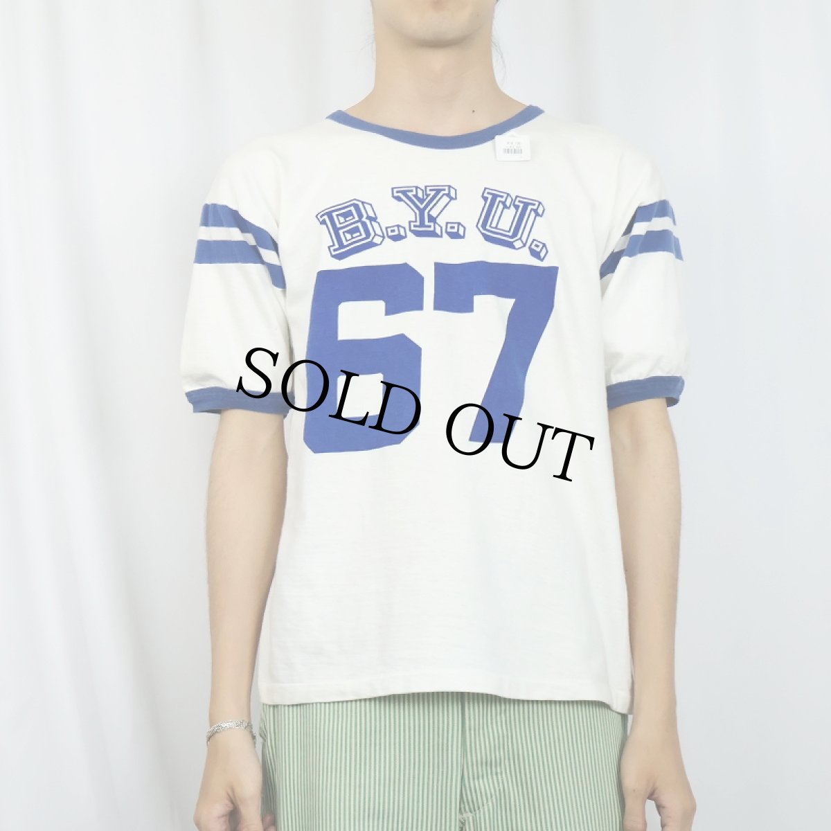 画像2: 〜60's "B.Y.U." 染み込みプリント フットボールTシャツ (2)