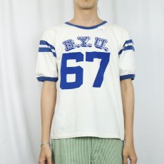 画像2: 〜60's "B.Y.U." 染み込みプリント フットボールTシャツ  (2)
