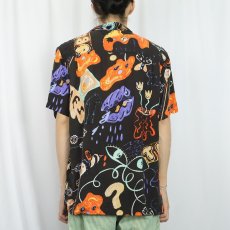 画像3: URBAN OUTFITTER 総柄 レーヨンオープンカラーシャツ BLACK M (3)