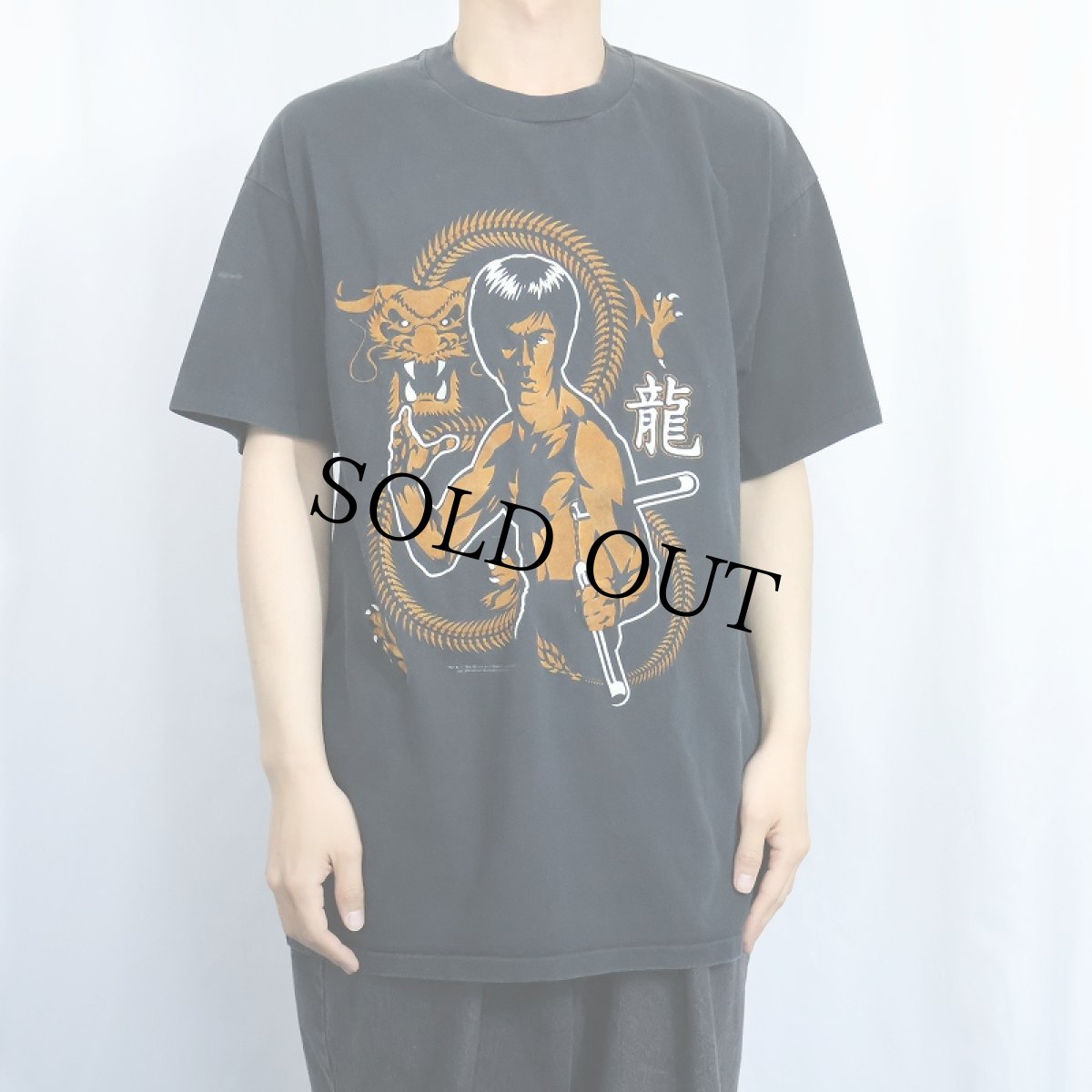画像2: 90's Bruce Lee  USA製 ハリウッド俳優 フロッキープリントＴシャツ BLACK XL (2)