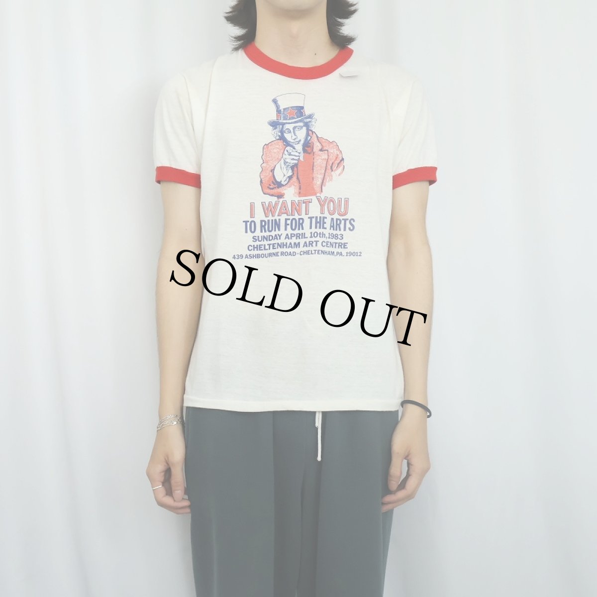 画像3: 80's Uncle Sam "I WANT YOU TO RUN FOR THE ARTS" パロディプリントリンガーTシャツ L (3)