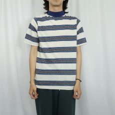 画像2: 70's TOWNCRAFT by JC Penney デザインボーダー柄 モックネックTシャツ L (2)