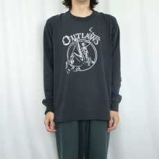 画像2: 90's USA製 "OUTLAWS" スカル プリントTシャツ BLACK XL (2)