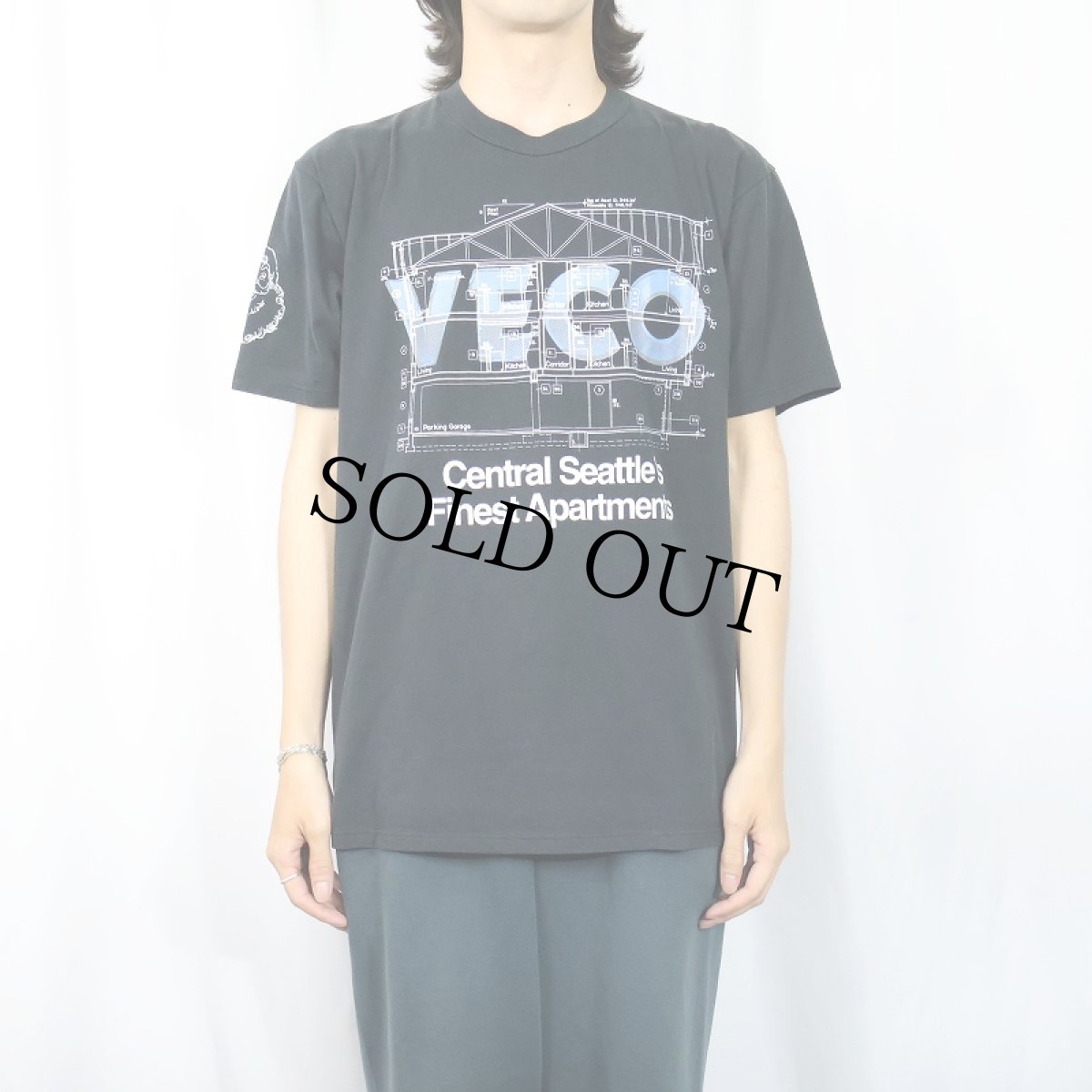 画像2: 80's〜 VECO USA製 "Central Seattle's Finest Apartments" 設計図プリントTシャツ BLACK L (2)