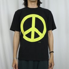 画像2: 90's WILD OATS USA製 ピースマークプリントTシャツ BLACK L (2)