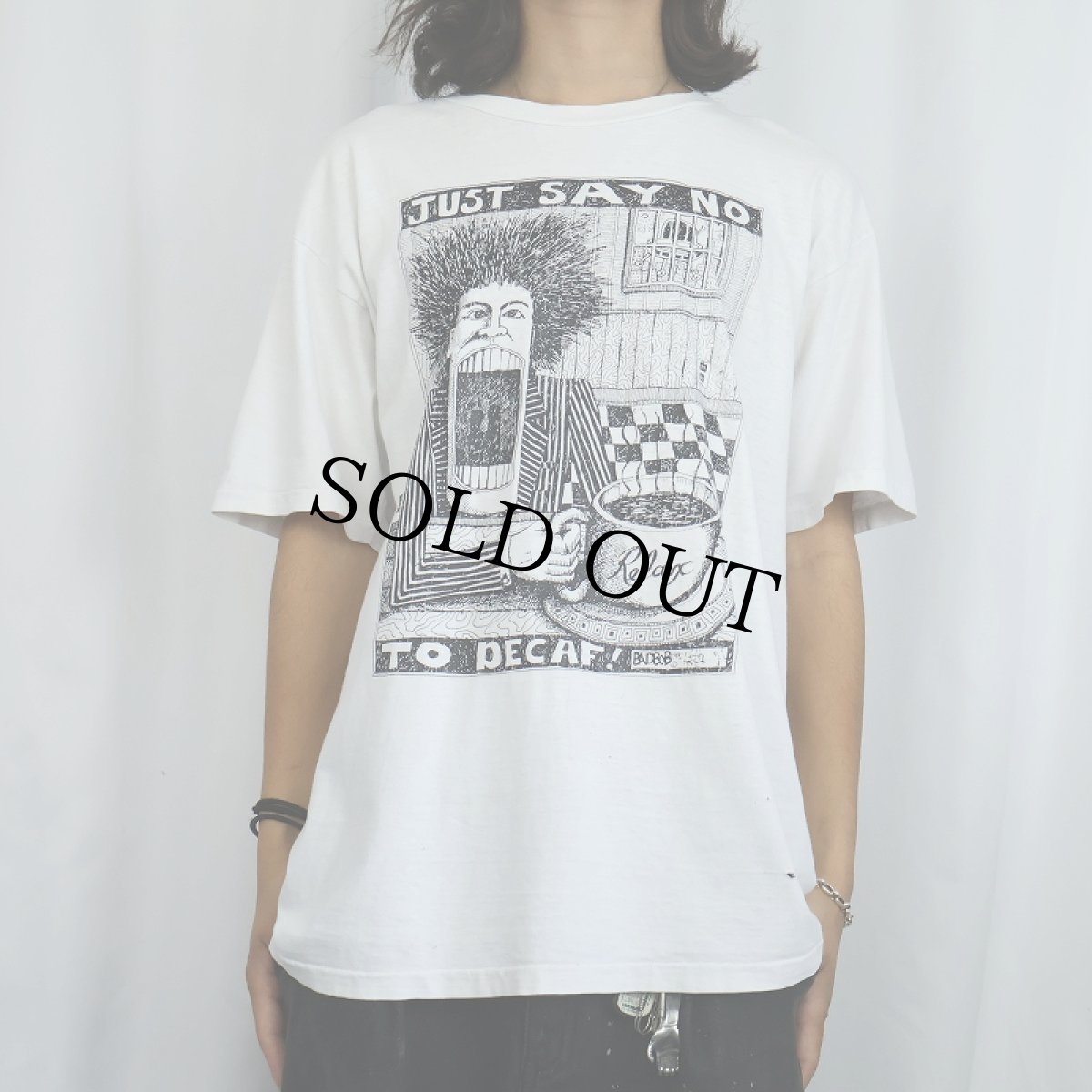 画像2: 90's BADBOB "JUST SAY NO TO DECAF!" アートプリントTシャツ L (2)