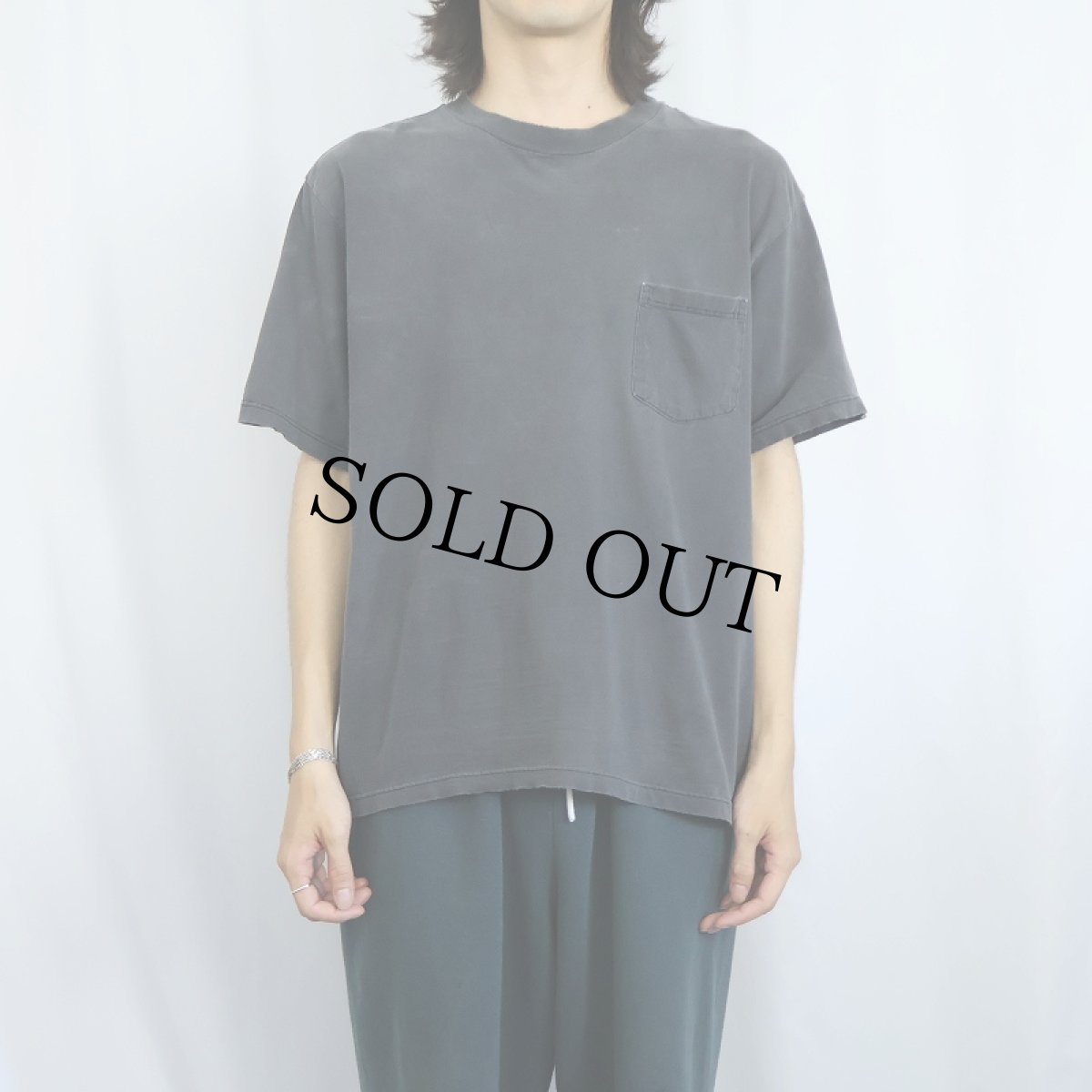 画像2: 90's TOWN CRAFT 無地フェード ポケットTシャツ BLACK M (2)