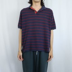 画像2: 90's POLO Ralph Lauren USA製 ロゴ刺繍 ボーダー柄 ポロシャツ L (2)
