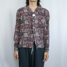 画像2: 50〜60's Styled SPORTSHIRT USA製 総柄 コットンオープンカラーシャツ M (2)
