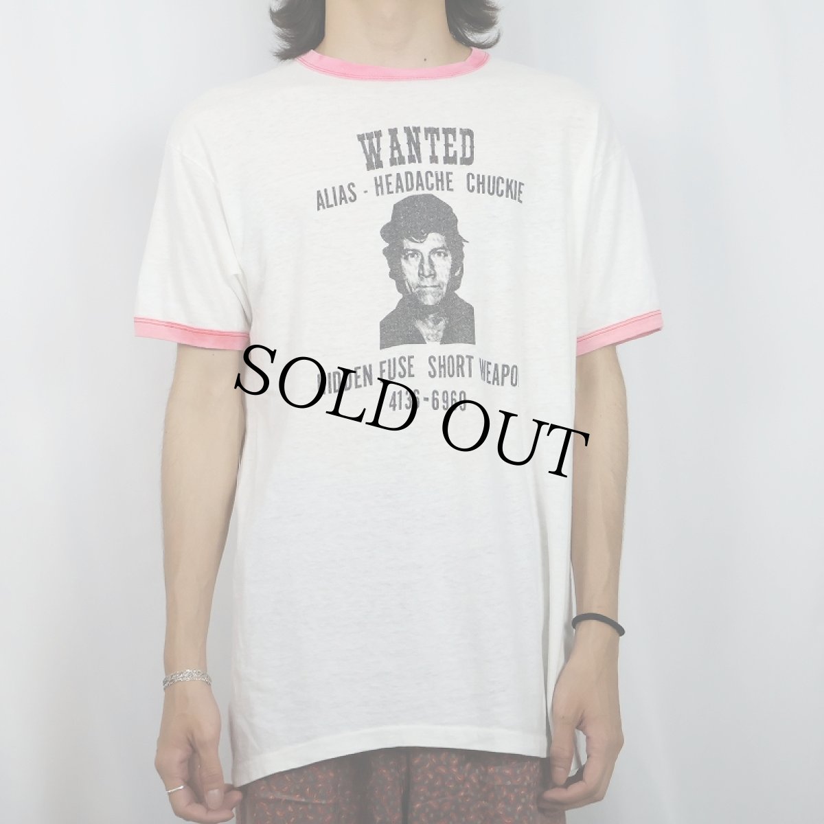画像2: 70's USA製 "WANTED" マグショットプリント リンガーTシャツ XL (2)