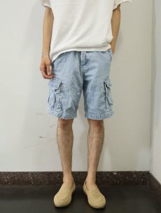 画像2: Abercrombie&Fitch ヒッコリーストライプ柄 デニムカーゴショーツ W35 (2)