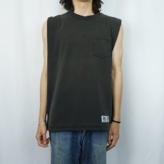 画像2: 90's RUSSELL ATHLETIC USA製 カットオフ 無地ポケットTシャツ BLACK L (2)