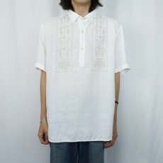 画像2: Jommy Bahama 刺繍デザイン リネンボタンダウンシャツ L (2)