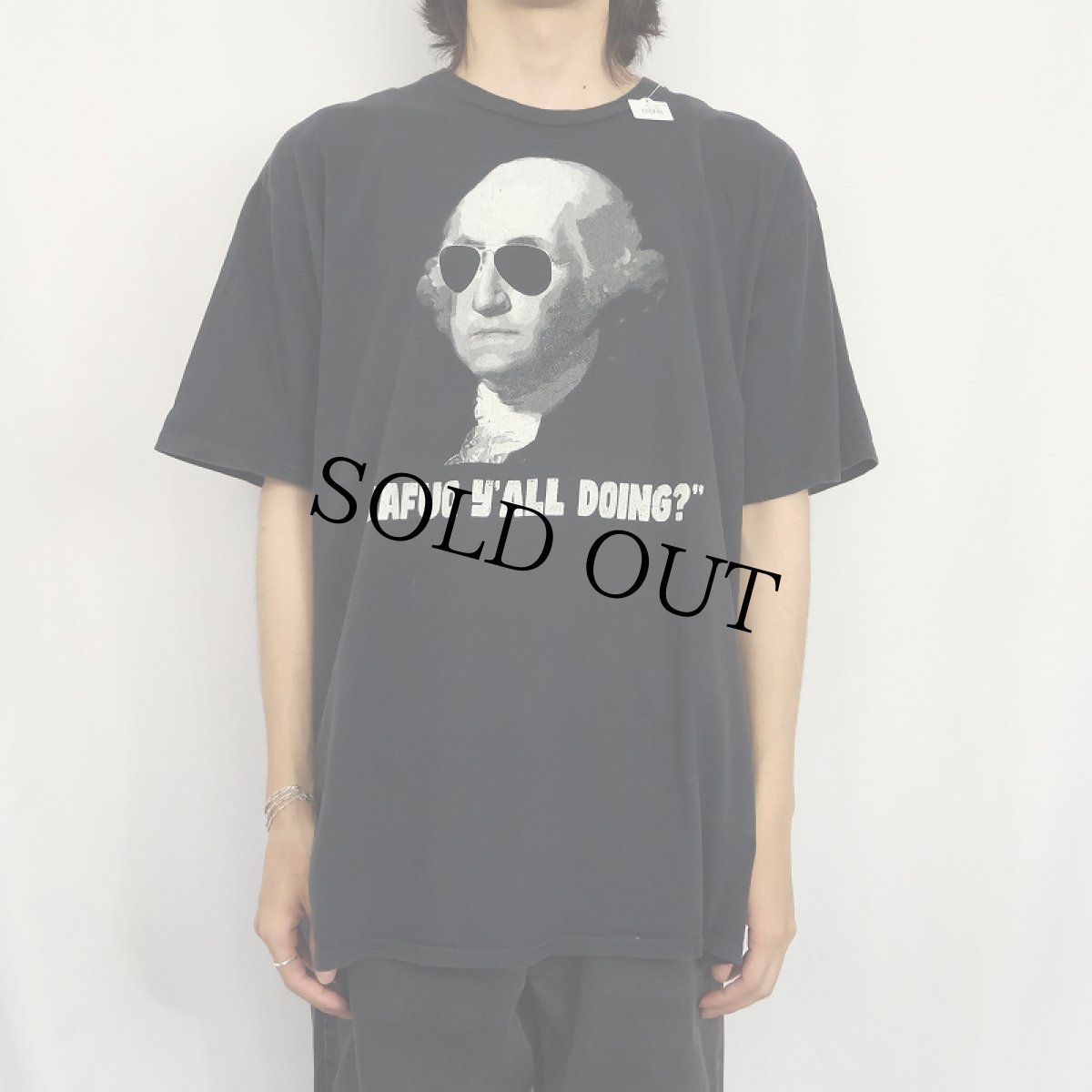 画像2: George Washington "DAFUQ Y'ALL DOING?" パロディプリントTシャツ BLACK 2XL (2)