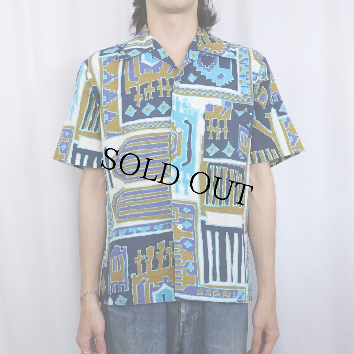 画像2: 〜70's SEARS STYLED IN HAWAII  総柄 ハワイアンシャツ M (2)